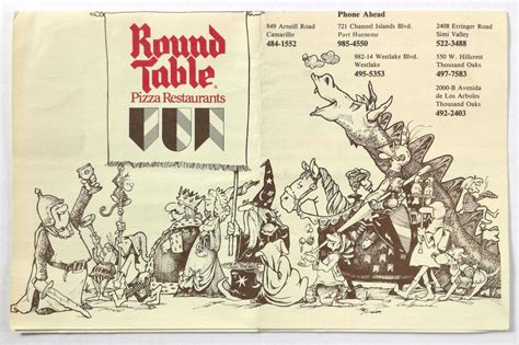 Our classic round table pepperoni, our primo pepperoni and our latest discovery, new mini pepperoni, all atop our original crust, zesty red sauce and three cheese blend. 1983 Vintage Take-Out Menu ROUND TABLE PIZZA Restaurant ...