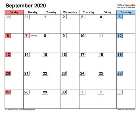 September 2020 Calendar Templates For Word Excel And Pdf