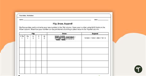 Flip Draw Expand Place Value Worksheet 5 Digit Numbers Teach