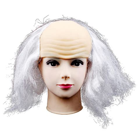 Bald Wig Pranking Funny Bald Cap Wig Head Mask Old Lady Wigs Latex Wigs For Halloween Costume