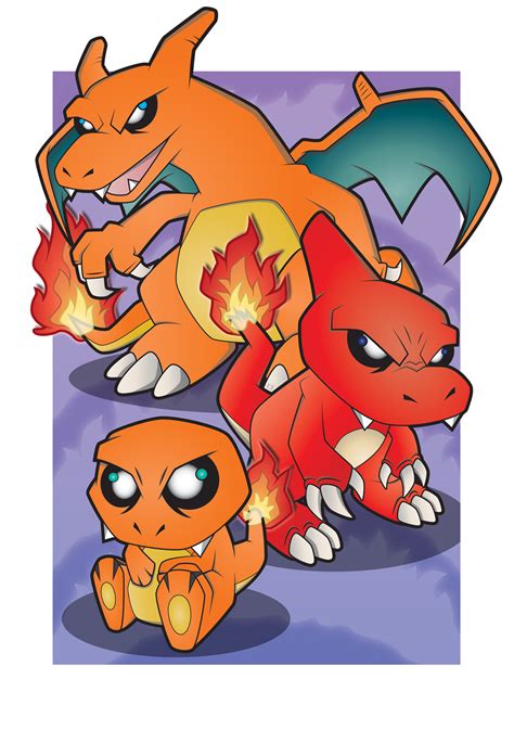 Pokemon Charmander Charmeleon Charizard Digital Illustration Print