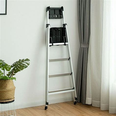 Lightweight Aluminium Folding 4 Step Ladder With Tool Tray High Safety