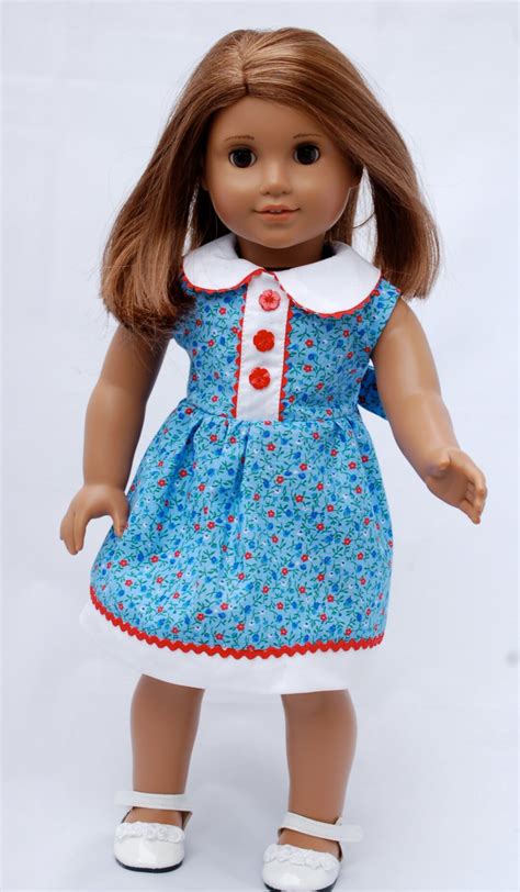 summer red white and blue flower dress for american girl doll etsy