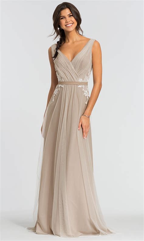 V Neck Long Tulle Bridesmaid Dress By Kleinfeld Beige Bridesmaid