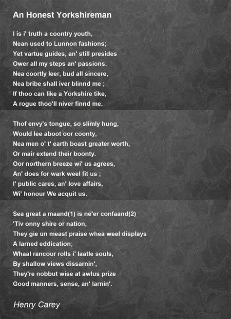 An Honest Yorkshireman An Honest Yorkshireman Poem By Henry Carey