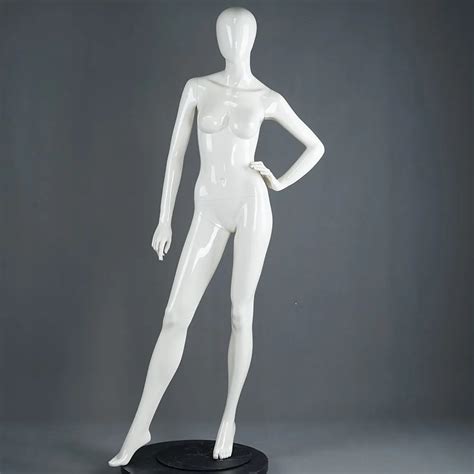 Standing Female Full Body Mannequin Glossy Egg Head Fiberglass Clothes