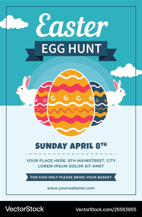 easter egg hunt flyer with eggs and rabbits vector image