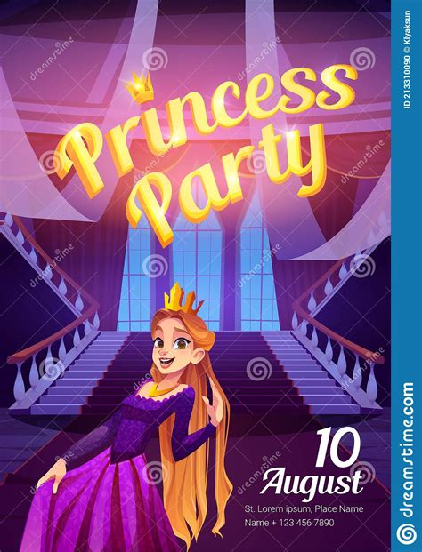 Princess Party Cartoon Flyer With Girl In Crown Vector Illustration