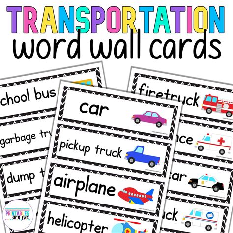 Transportation Word Wall Cards With Pictures Vocabulary Preschool And