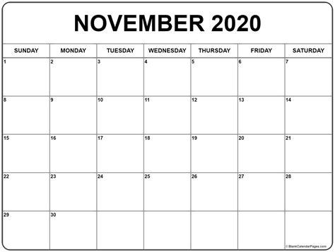 Free Printable Calendar For November 2020 Calendar Printables Free