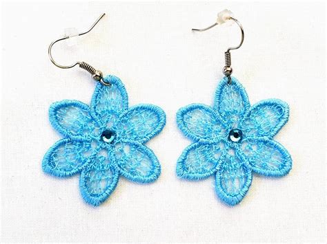 Fsl Earrings Flower Free Standing Lace Earrings With Crystals Etsy