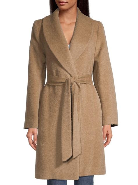 Sofia Cashmere Belted Shawl Collar Wrap Coat In Natural Lyst