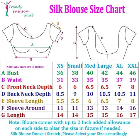 Blouse Size Chart
