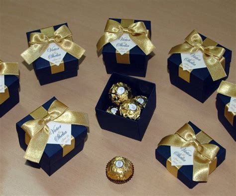 Gold And Navy Blue Wedding Bonbonniere Wedding Favor Box With Etsy