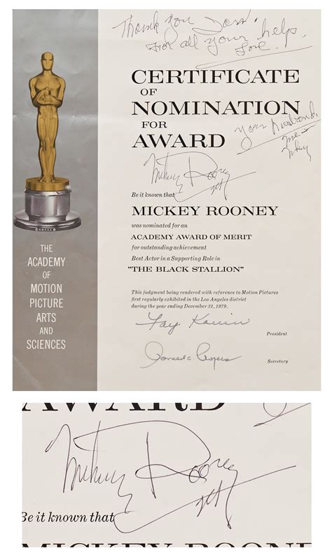 Lot Detail Mickey Rooney Twice Signed Academy Award Nomination For