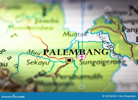 Shallow Depth Of Field Focus On Geographical Map Location Of Palembang City In Indonesia Asia