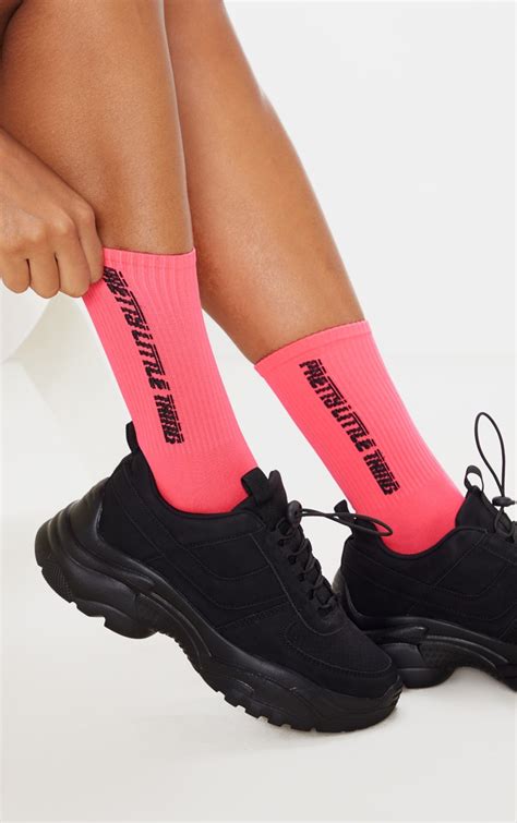 Neon Pink Pretty Little Thing Logo Socks Prettylittlething Usa