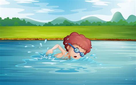 Un Niño Nadando En El Río Con Gafas 526313 Vector En Vecteezy