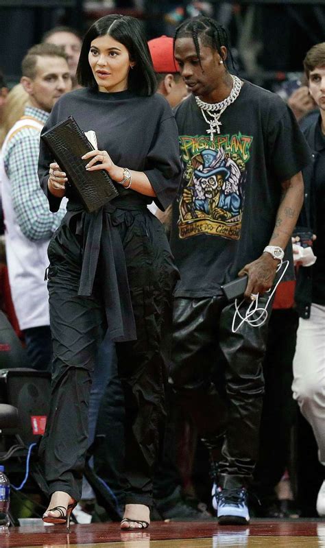 Kylie Jenner Travis Scott Sit Courtside At Rockets Playoff Game