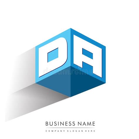 Letter Da Logo In Hexagon Shape And Blue Background Cube Logo With