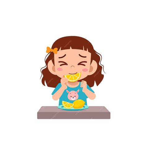 Premium Vector Little Girl Eat Sour Lemon And Show Funny Expression