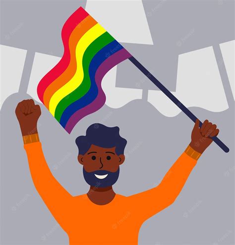 premium vector black queer person with rainbow flag at the lgbt demonstration vector