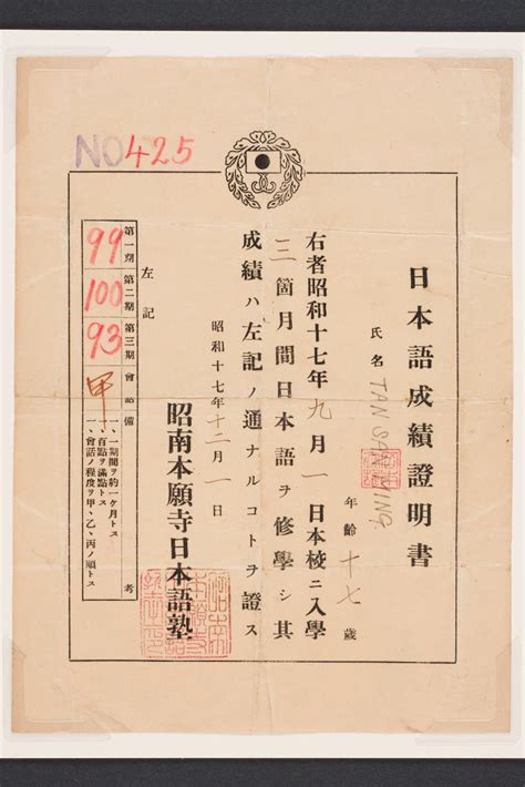 Certificate For A Japanese Language Course