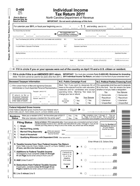 2011 Form Nc Dor D 400 Fill Online Printable Fillable Blank Pdffiller