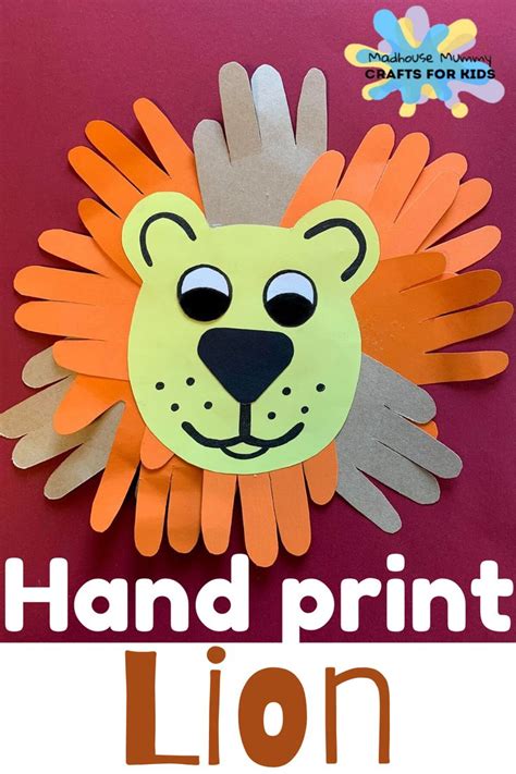 Fluffy paper hand print lion zoo craft for kids. | Safari crafts, Lion