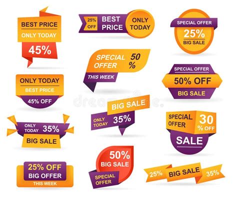 Set Of Retail Sale Tags Stickers Best Offer Price And Big Sale Pricing