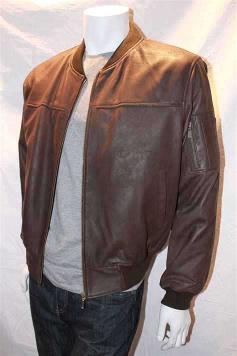 Mens Ma1 Leather Bomber Jacket Available In Brown Snuff