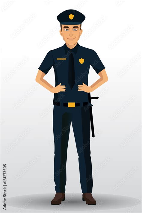 Police Officer Illustration Policeman Character Design With Standing