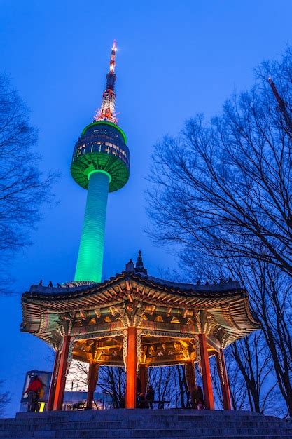 Premium Photo Namsan Tower At Night Or Seoul Tower And Pavilion