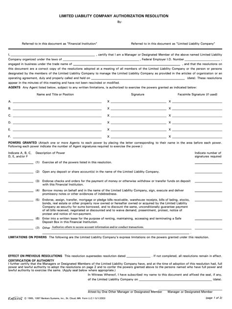 Llc Resolution Form Pdf Fill Online Printable Fillable Blank