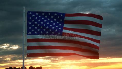 Usa Flag Waving Isolated On Dramatic Sky 3d Rendering Stock