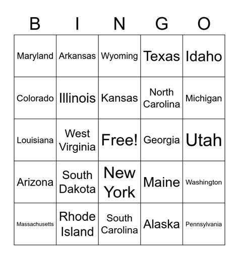 States And Capitals Bingo Card
