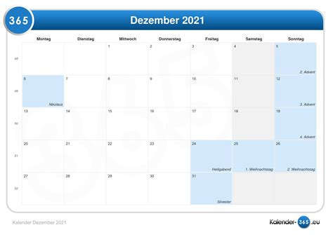 Kalender Dezember 2021