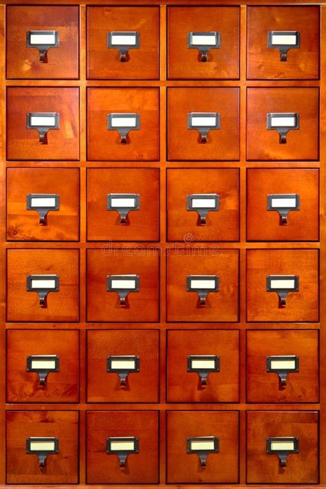 Library File Cabinet With Old Wood Card Drawers Stock Photo Image Of