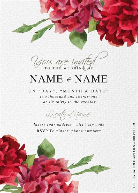 Free Watercolor Botanical Floral Wedding Invitation Templates For Word