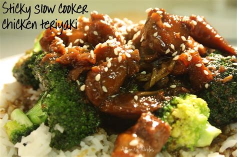 This dish features juicy chicken thighs and fresh vegetables tossed in a sweet teriyaki sauce. Sticky Crock Pot Chicken boneless chicken thighs 1/3 cup ...