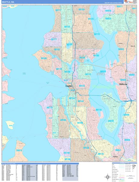 Seattle Washington 5 Digit Zip Code Maps Color Cast
