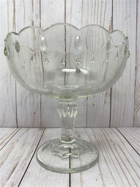 indiana glass clear teardrop pedestal bowl large compote etsy