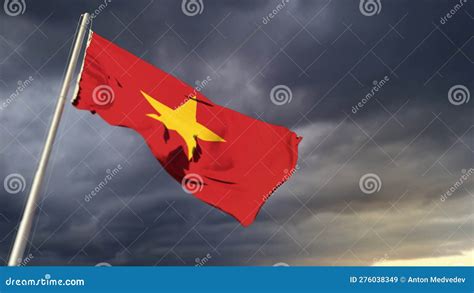 Beautiful Vietnam Flag On Massive Dark Clouds Backdrop Abstract 3d