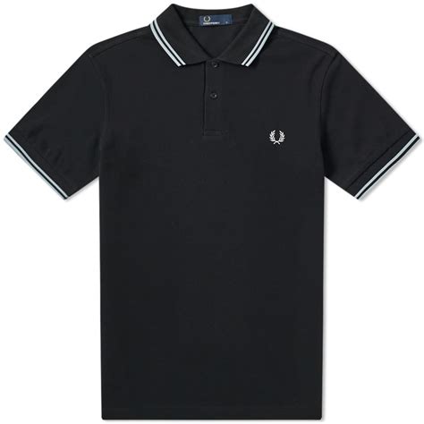 Fred Perry Slim Fit Twin Tipped Polo Black And Pale Blue End