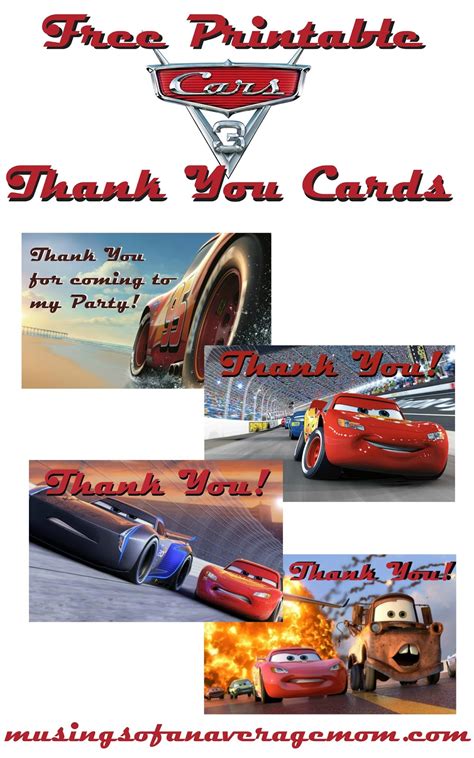 Free Printable Cars Thank You Cards
