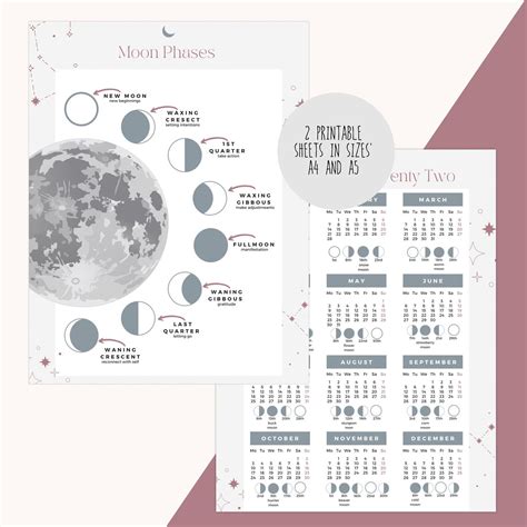2022 Lunar Calendar Printable Moons Of The Year Calendar Etsy In 2022
