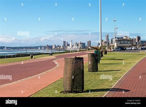 Coastal Landscape Of Empty Paved Promenade On Beachfront In Durban