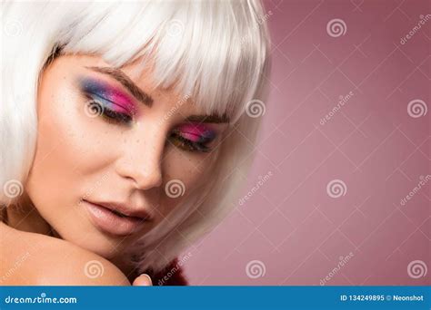 Beauty Portrait Woman In Colorful Makeup Stock Image Image Of