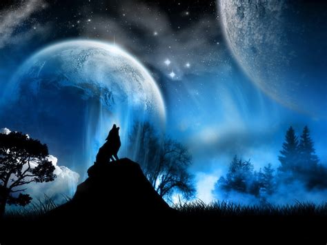Wolf Animals Fantasy Art Artwork Night Moon