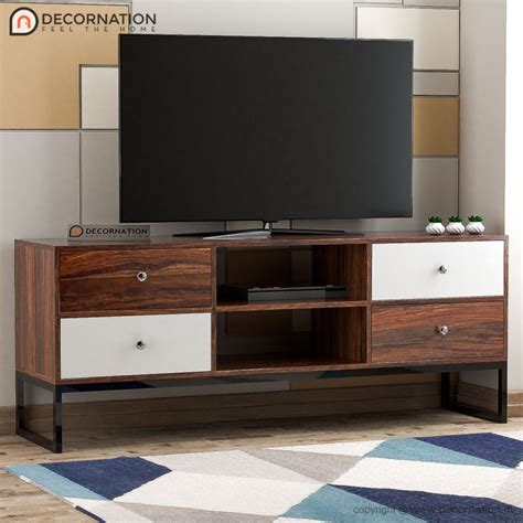 Orrin Solid Wood Tv Table With 4 Drawers Natural Finish Decornation